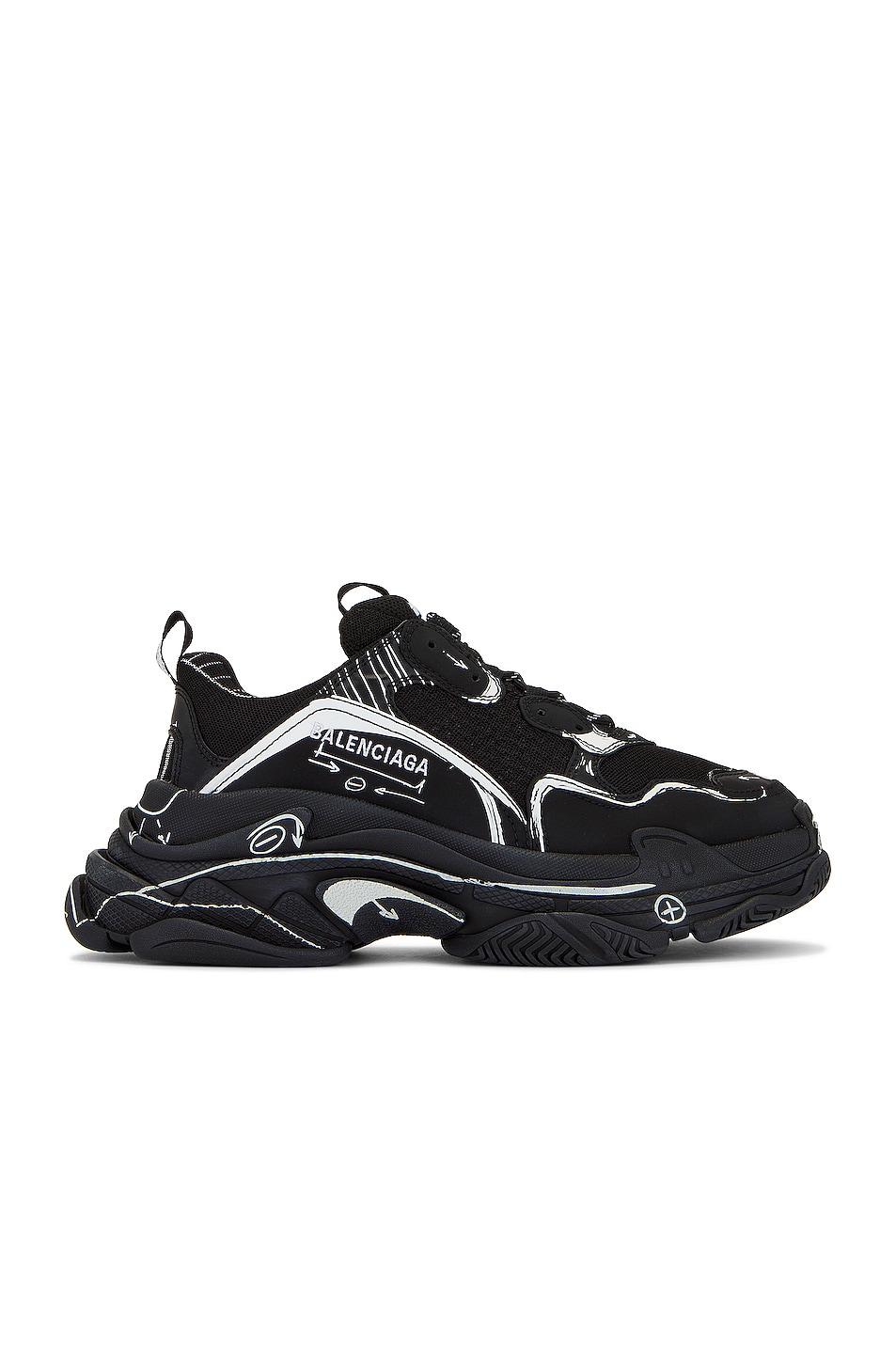 Balenciaga Triple S Allover Logo Sneaker In Black & White | FWRD