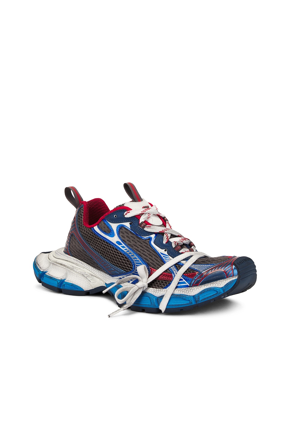 Balenciaga 3xl Worn-out Low-top Sneakers In Grey Blue Red & White
