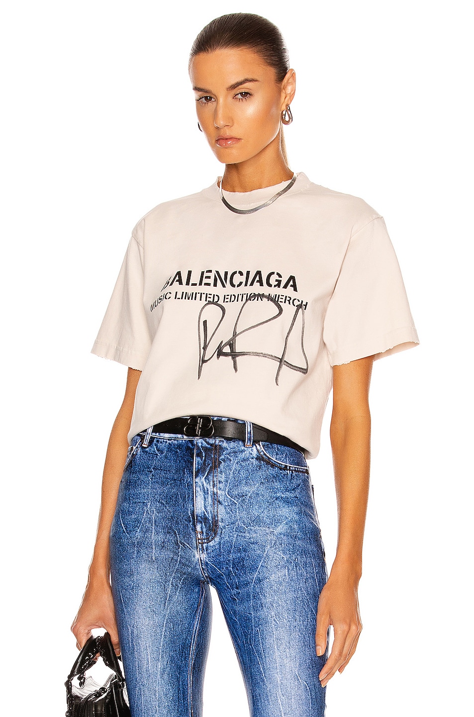 Image 1 of Balenciaga RuPaul Small Fit T-Shirt in Chalky White & Washed Black