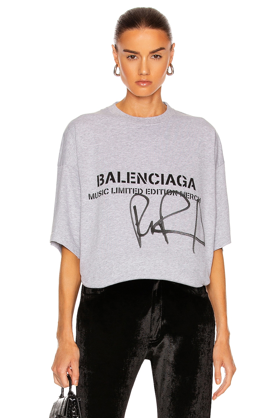 Image 1 of Balenciaga RuPaul Oversized T-Shirt in Heather Grey & Washed Black