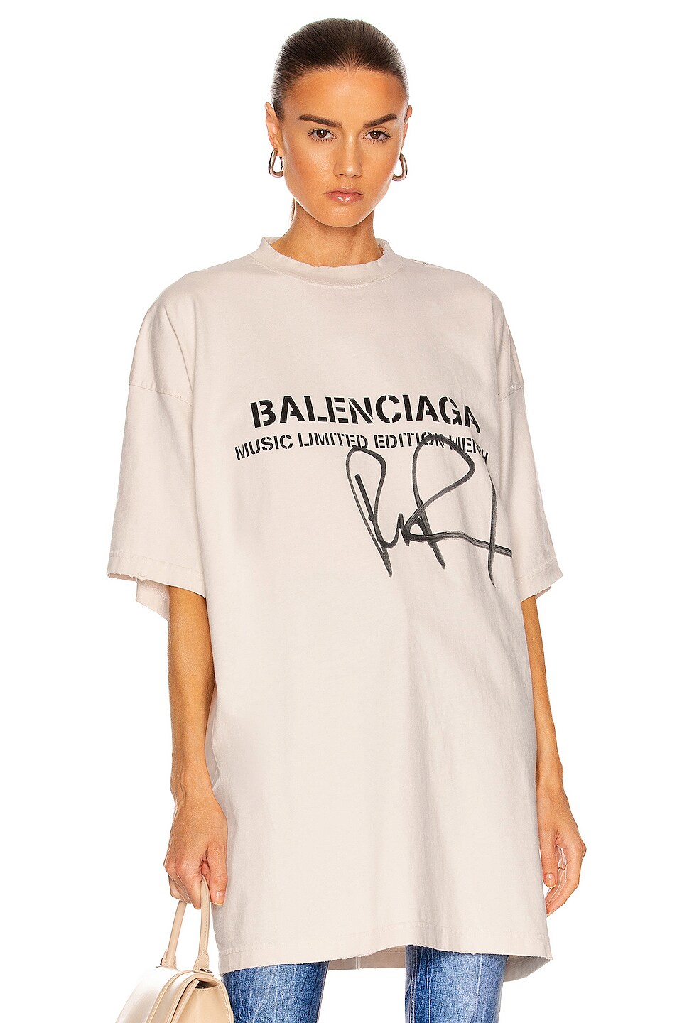 Image 1 of Balenciaga RuPaul Oversized T-Shirt in Chalky White & Washed Black