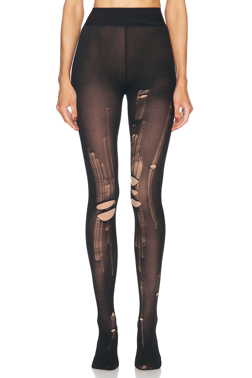 Shop Balenciaga Destroyed Tights In Black & Light Beige