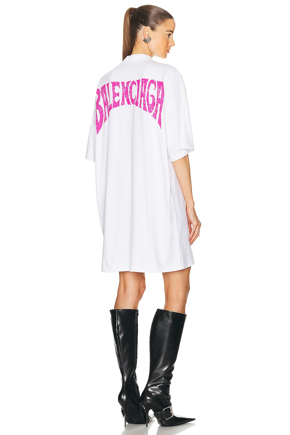 Image 1 of Balenciaga T Shirt Dress in White & Pink