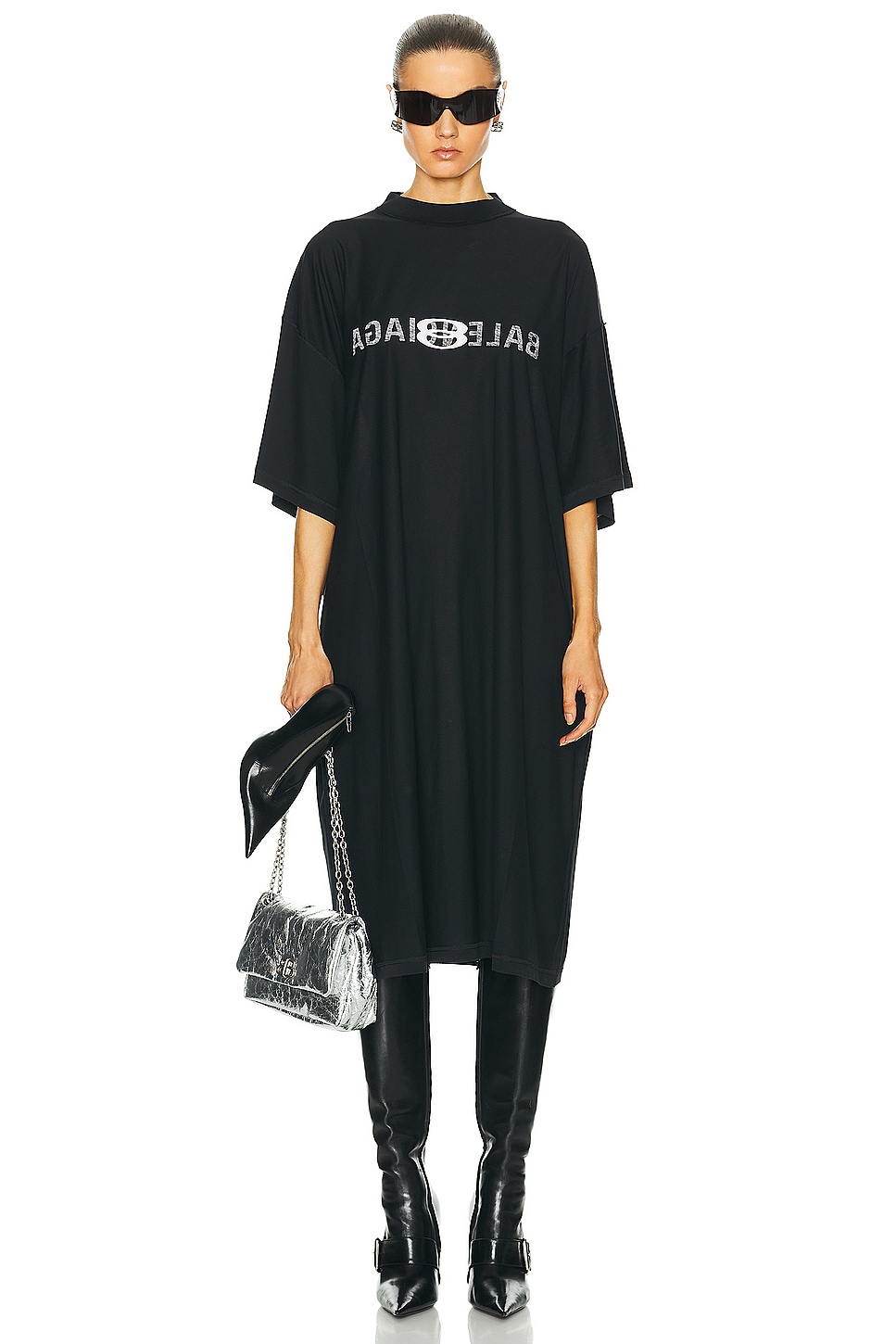 Image 1 of Balenciaga T-Shirt Dress in Faded Black & White