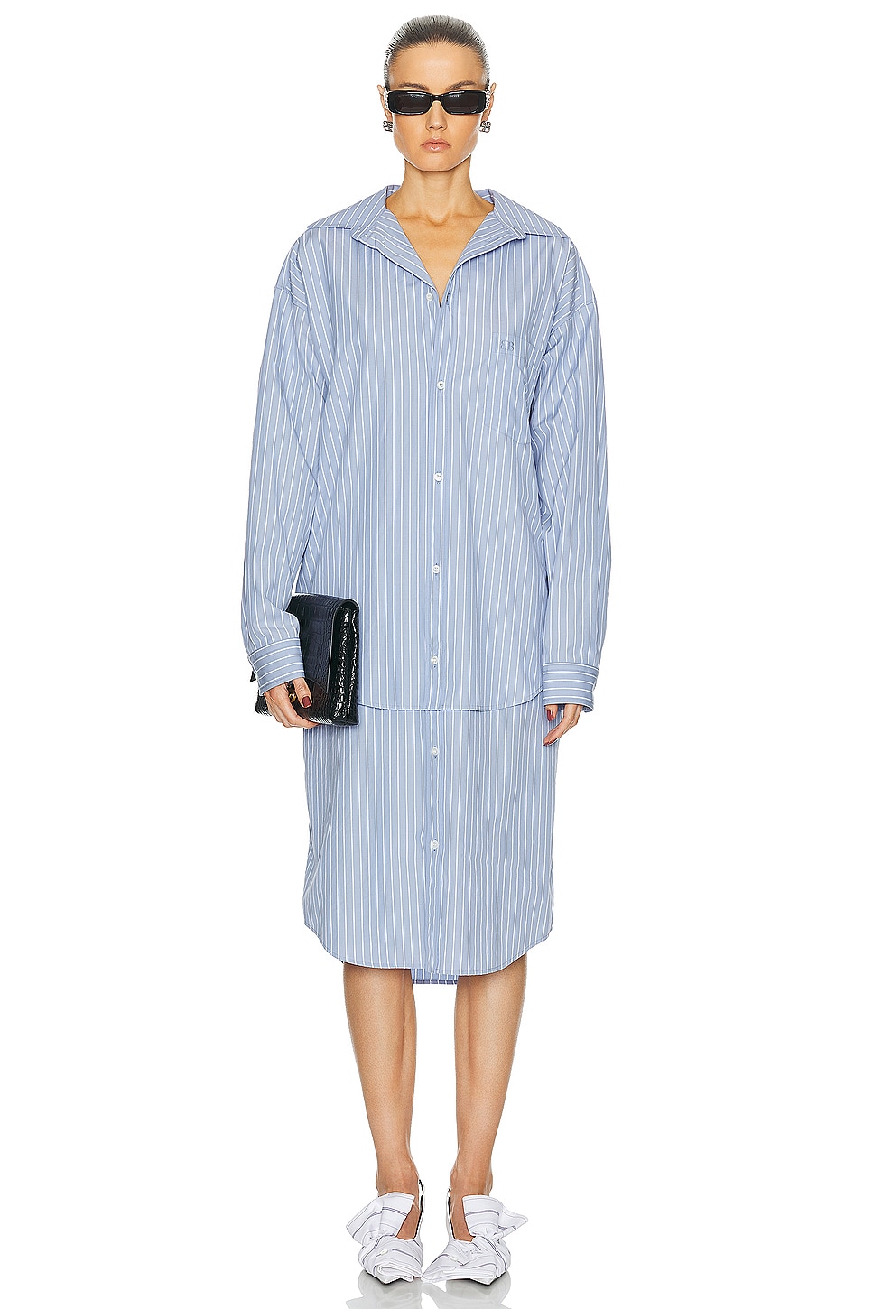 Image 1 of Balenciaga Layered Shirt Dress in Sky Blue & White