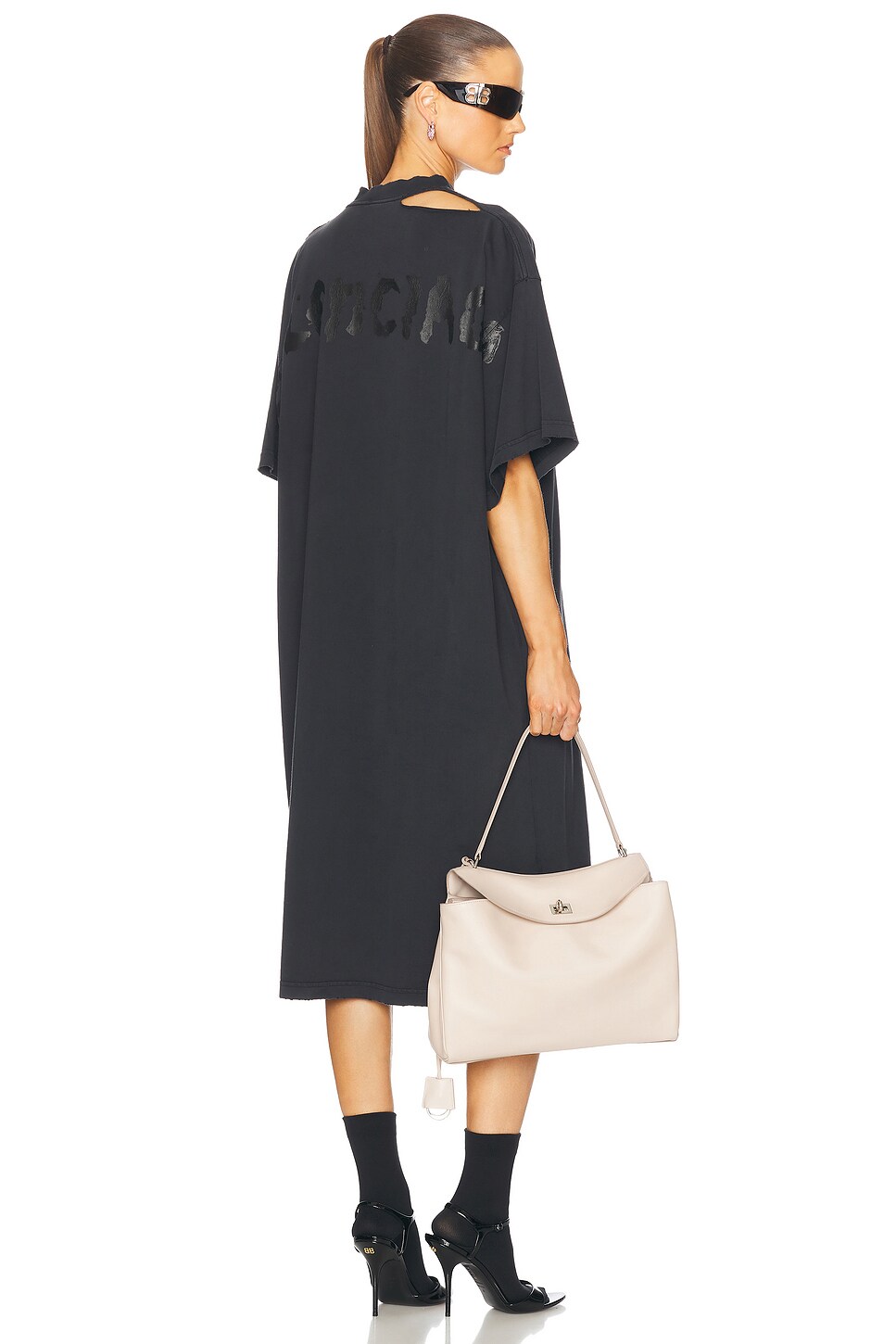 Image 1 of Balenciaga Painted T Shirt Dress in Faded Washed Black