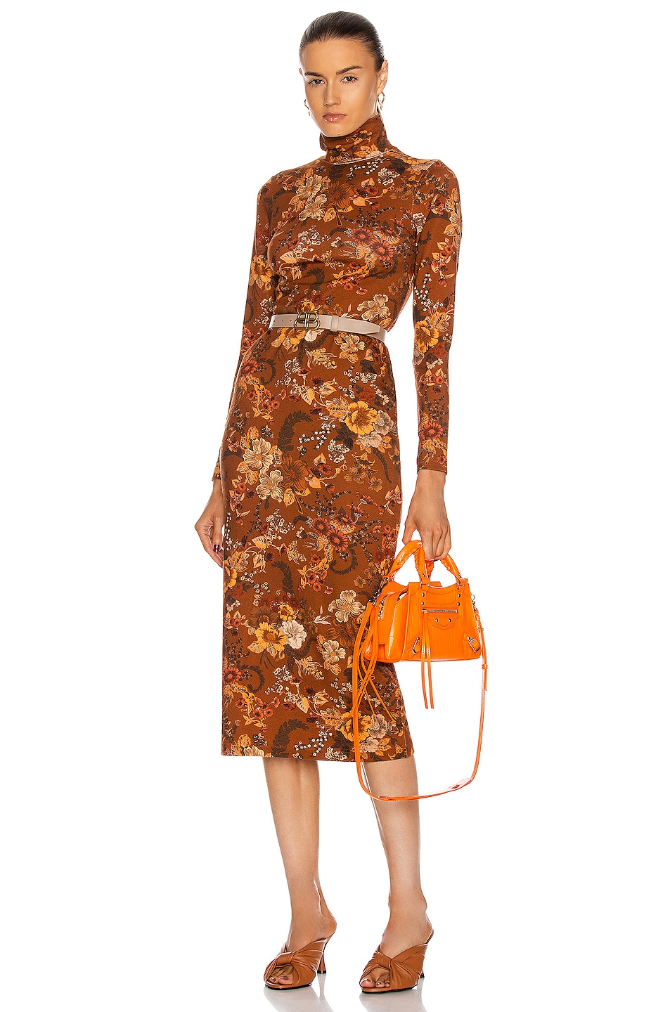 Image 1 of Balenciaga Lone Sleeve Turtleneck Dress in Brown