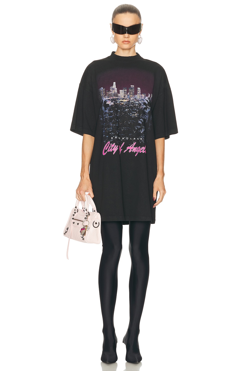 Image 1 of Balenciaga City Of Angels T-shirt Dress in Faded Washed Black