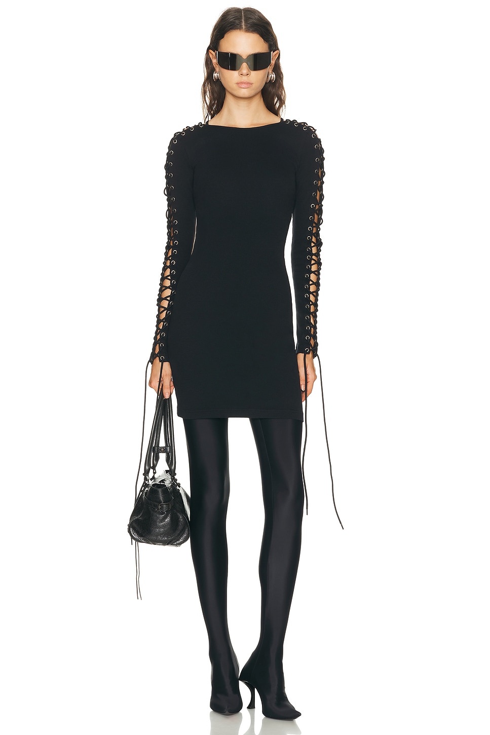 Image 1 of Balenciaga Lace Up Long Sleeve Dress in Black