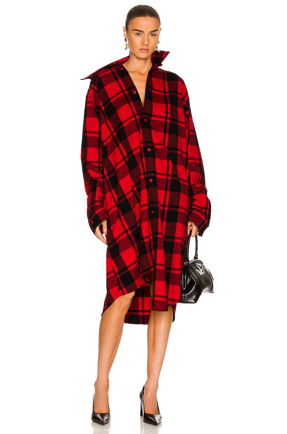 Image 1 of Balenciaga Twisted Shirt Dress in Red & Black