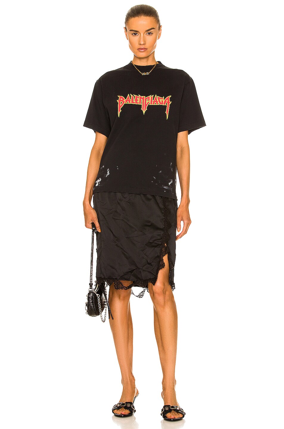 Image 1 of Balenciaga T-Shirt Slip Dress in Washed Black