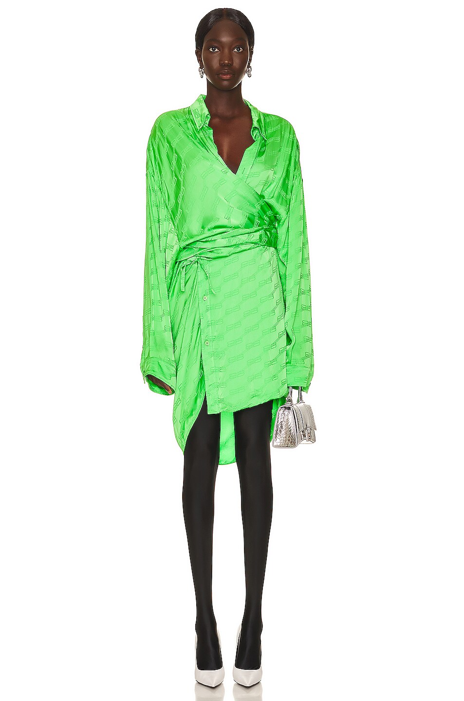 Image 1 of Balenciaga BB Licensing Wrap Dress in Apple Green