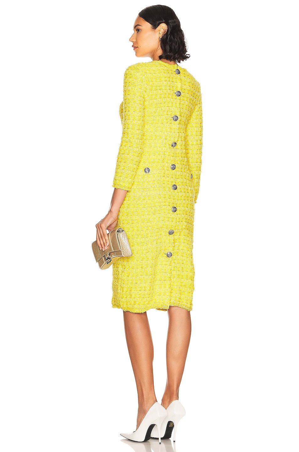 Image 1 of Balenciaga Short Buttoned Tweed Dress in Yellow
