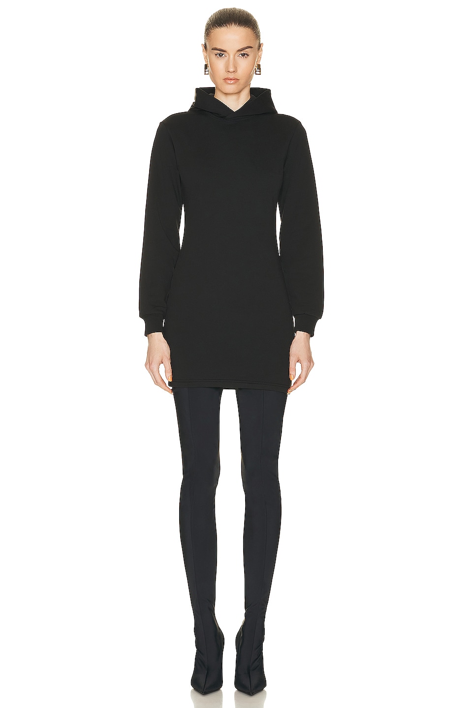 Image 1 of Balenciaga Fitted Hoodie Dress in Washed Black