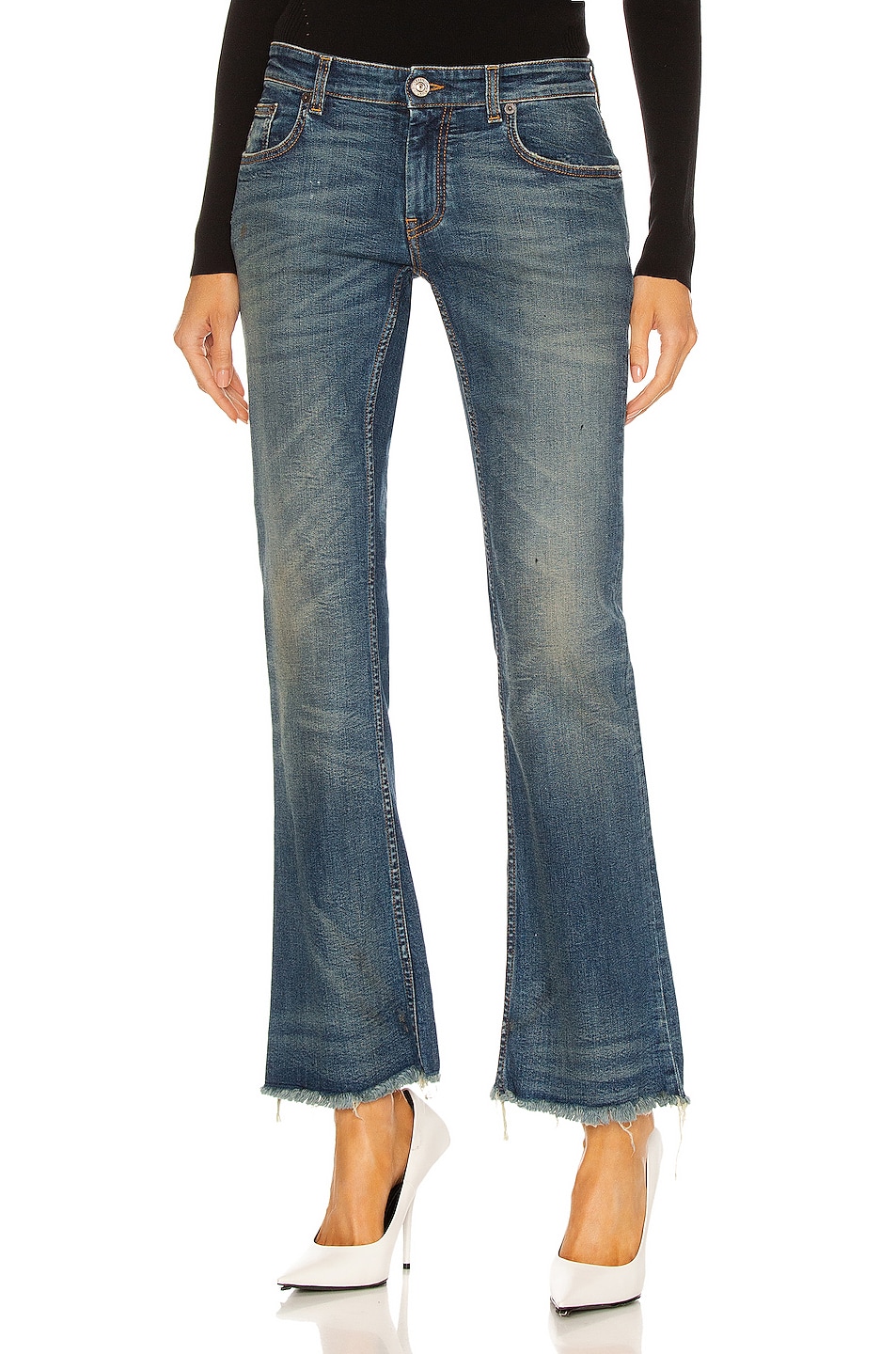 Image 1 of Balenciaga Flared Cropped Jean in Dirty Dark Blue