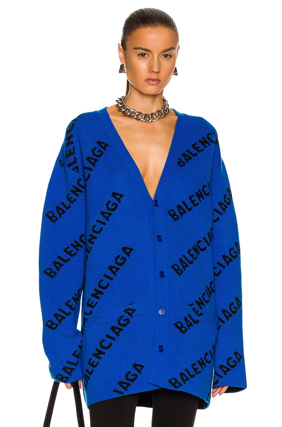 Image 1 of Balenciaga All Over Logo Cardigan in Blue & Black