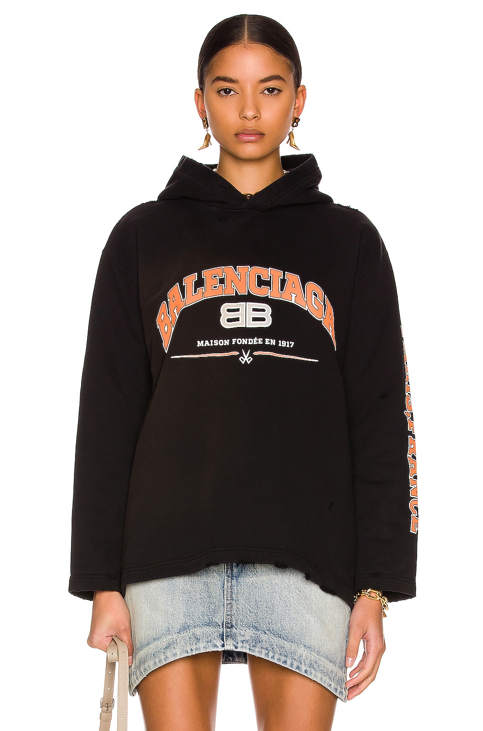 Balenciaga Cropped Hoodie in Black & Orange & White | FWRD