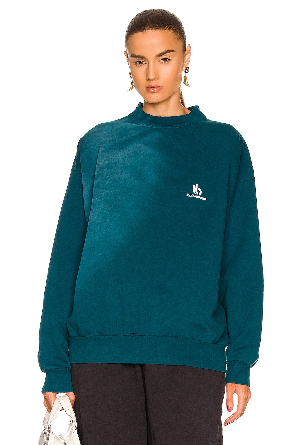 Image 1 of Balenciaga Regular Crewneck Sweatshirt in Petrol Blue & White