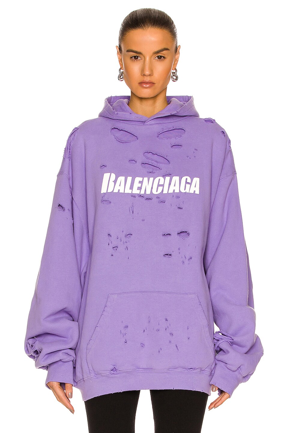 Image 1 of Balenciaga Caps Destroyed Hoodie in Light Purple & White