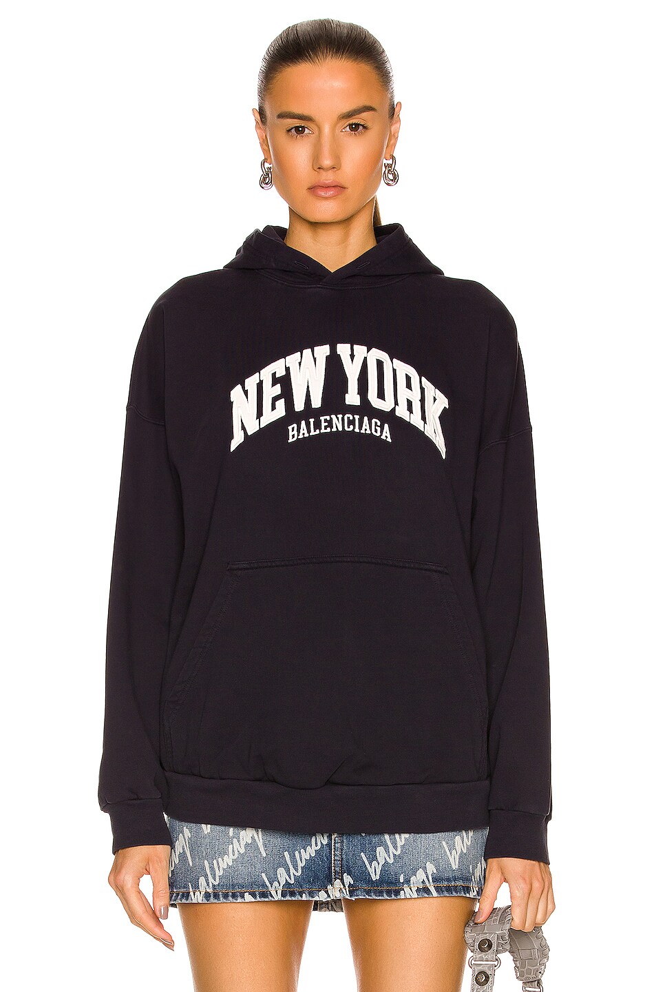 Image 1 of Balenciaga New York Wide Fit Hoodie in Marine Blue & White
