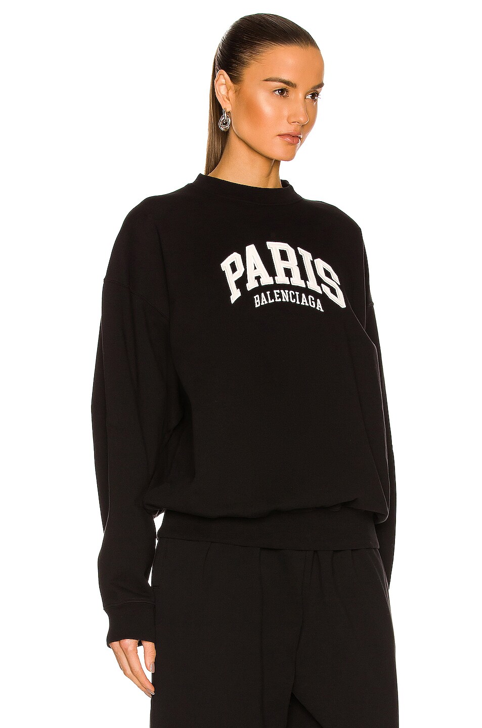 Balenciaga Paris Regular Crewneck Sweatshirt in Black & White | FWRD