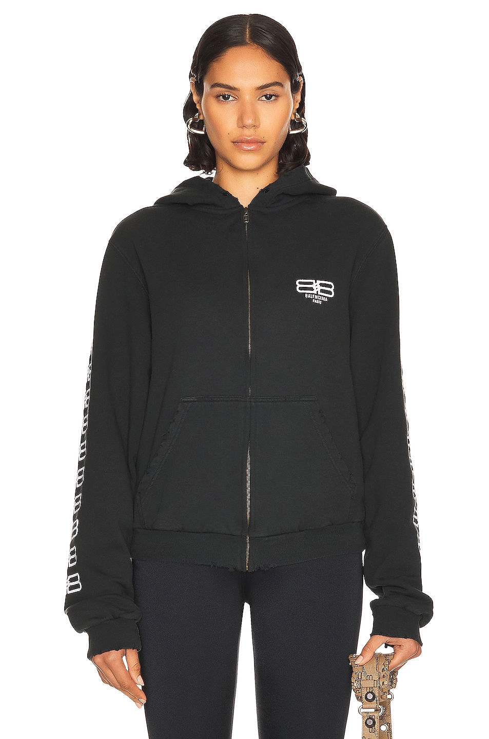 Image 1 of Balenciaga BB License Zip Up Hoodie in Washed Black & White