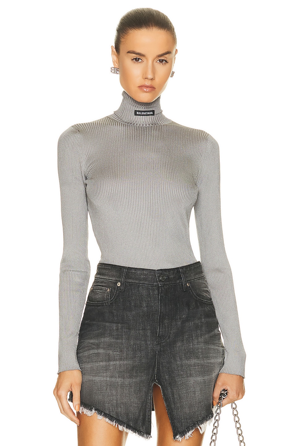 Image 1 of Balenciaga Long Sleeve Turtleneck Sweater in Grey