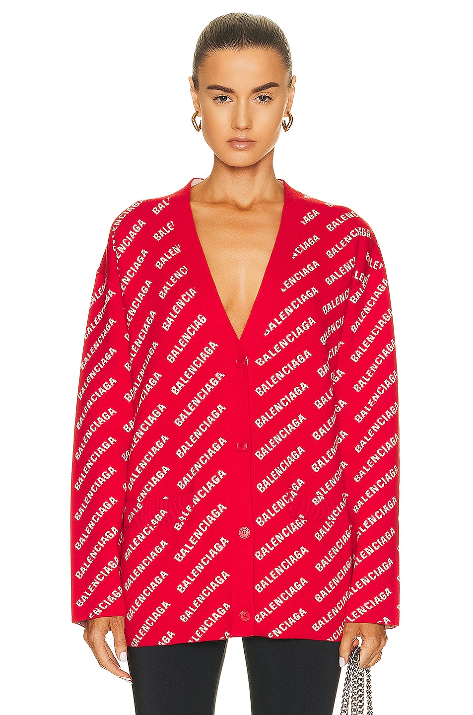 Image 1 of Balenciaga All Over Cardigan in Red & White