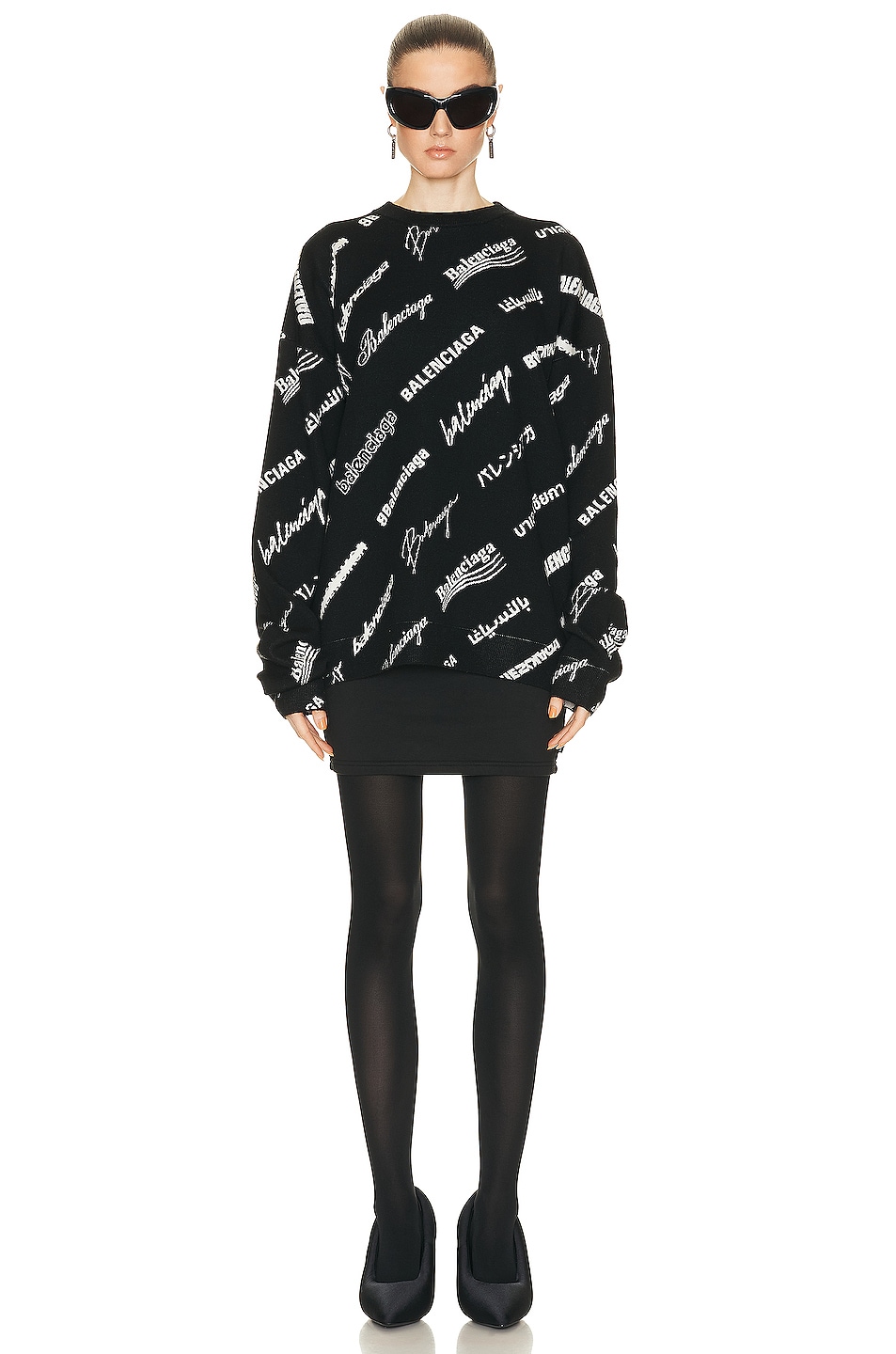 BALENCIAGA wool Logo crew neck knit sweater Black White M