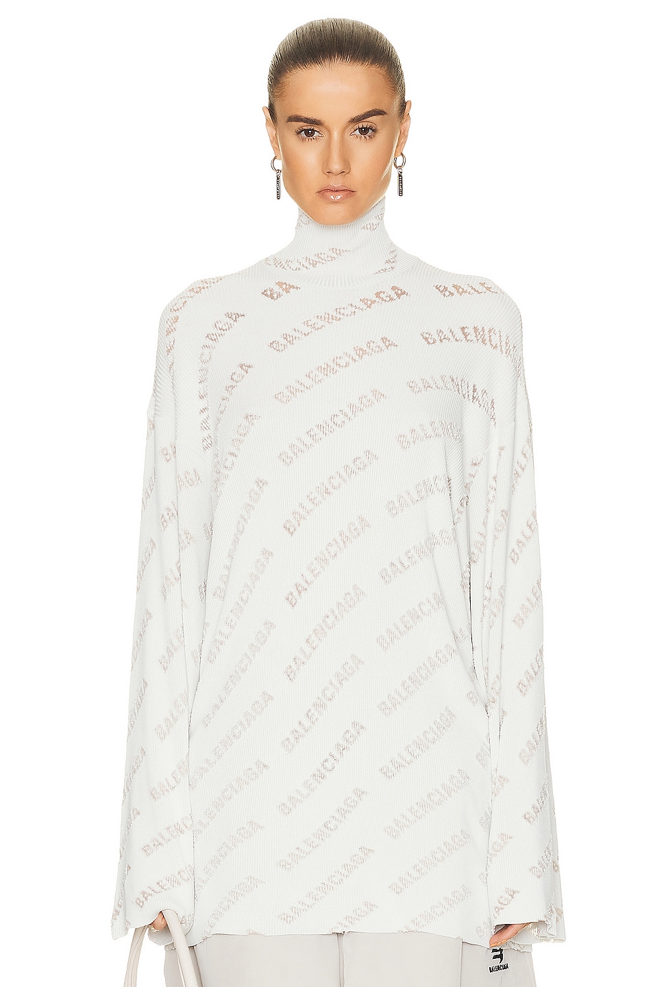 Image 1 of Balenciaga All Over Turtleneck Sweater in Light Grey