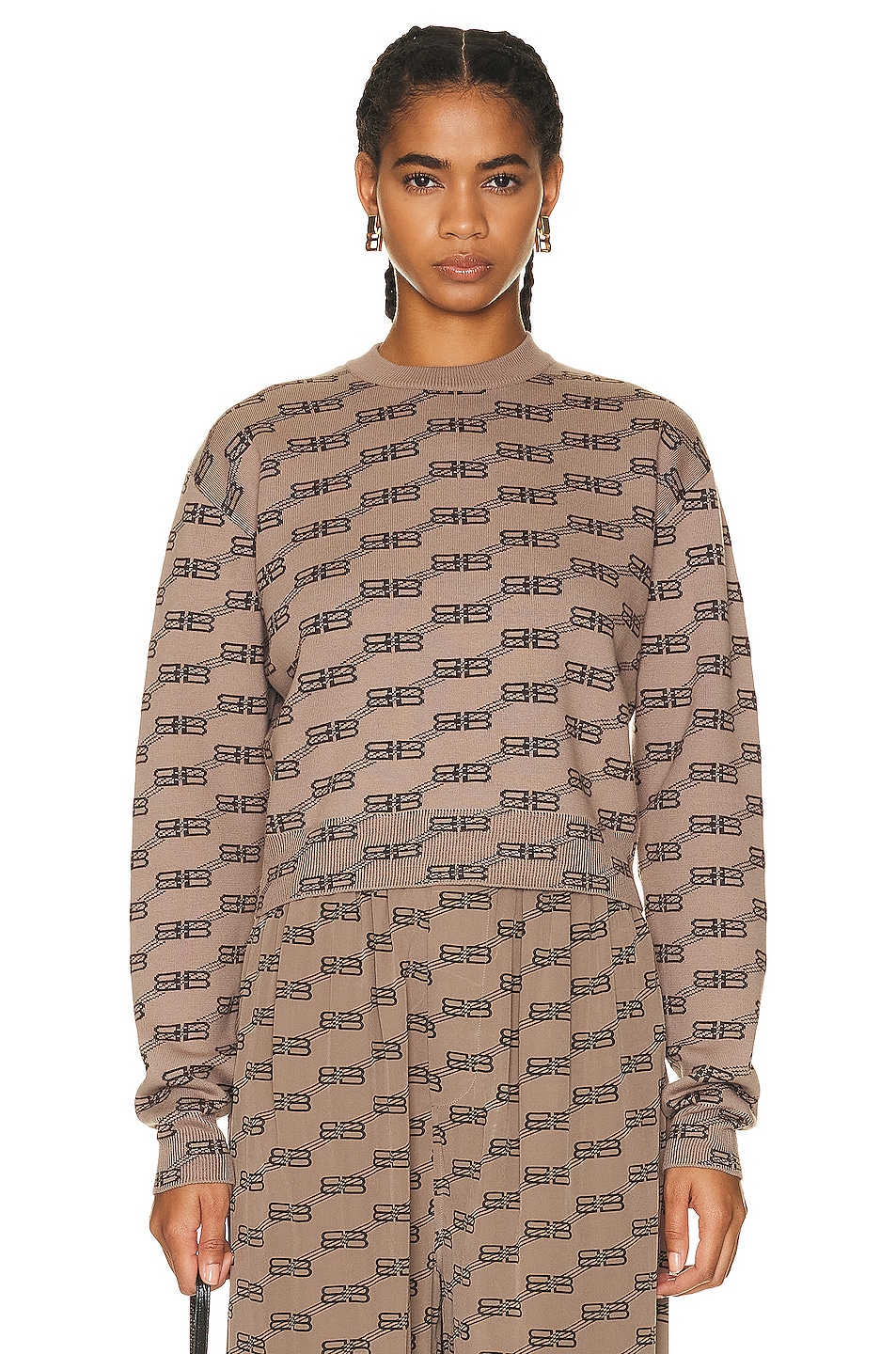 Image 1 of Balenciaga Long Sleeve Crewneck Sweater in Beige & Brown