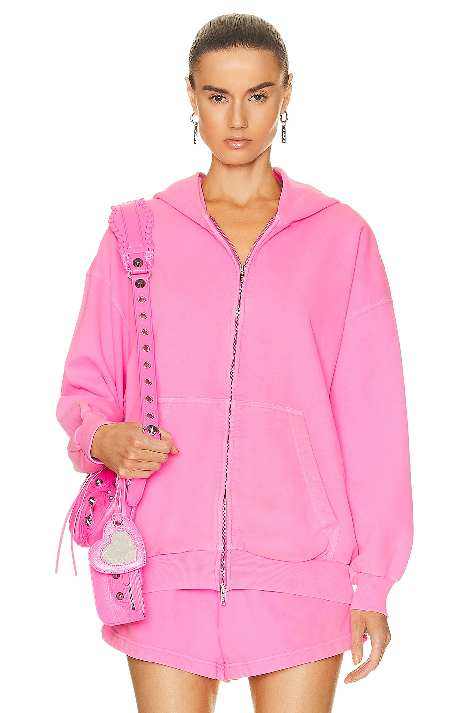 Image 1 of Balenciaga Small Zip Up Hoodie in Fluo Pink