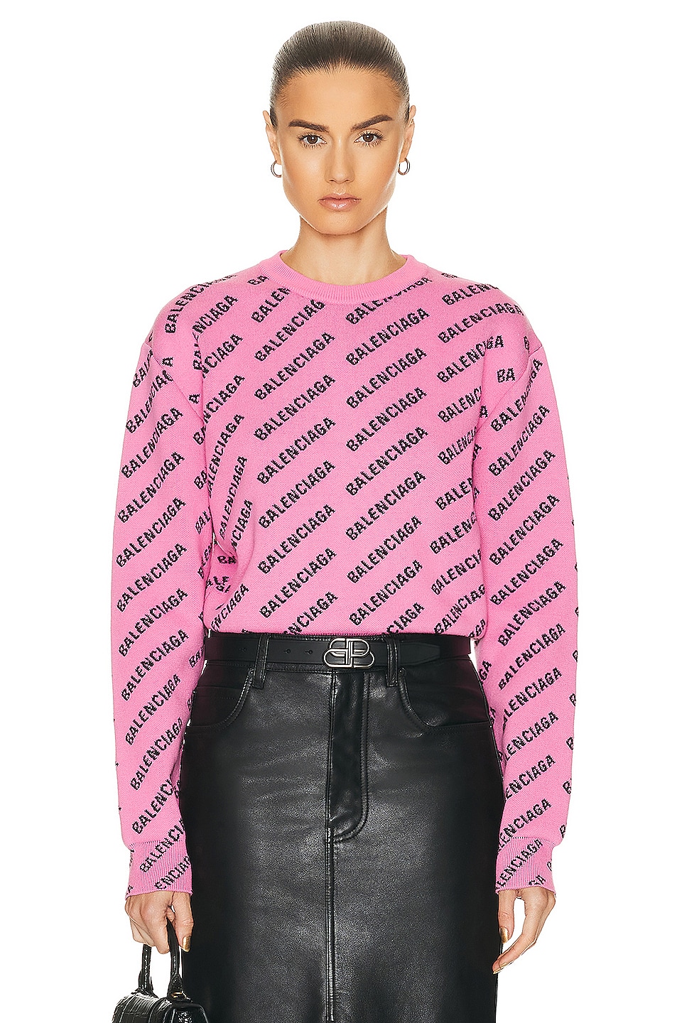 Image 1 of Balenciaga Cropped Sweater in Pink & Black