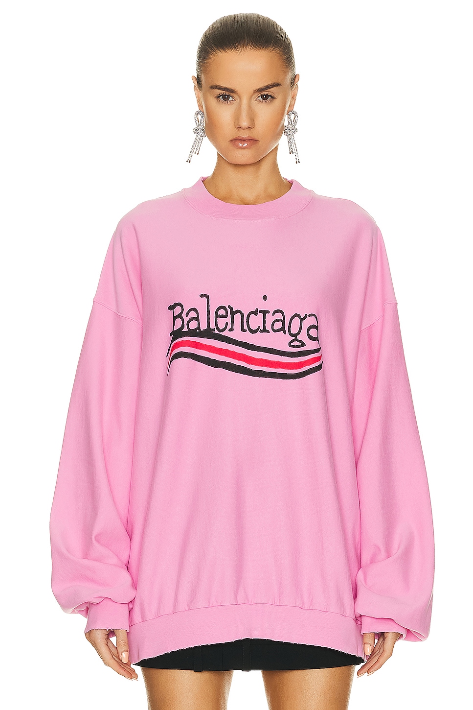 Balenciaga Oversize Crewneck Sweater in Pink, Black, & Red | FWRD