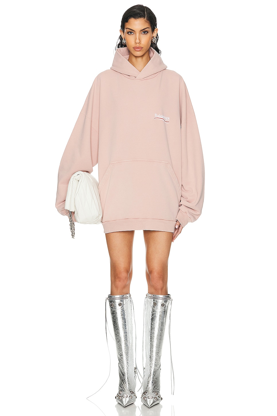 Image 1 of Balenciaga Large Fit Hoodie in Light Pink & White
