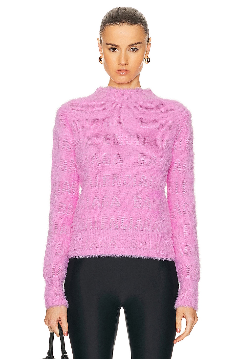 Image 1 of Balenciaga Furry Fitted Sweater in Pink