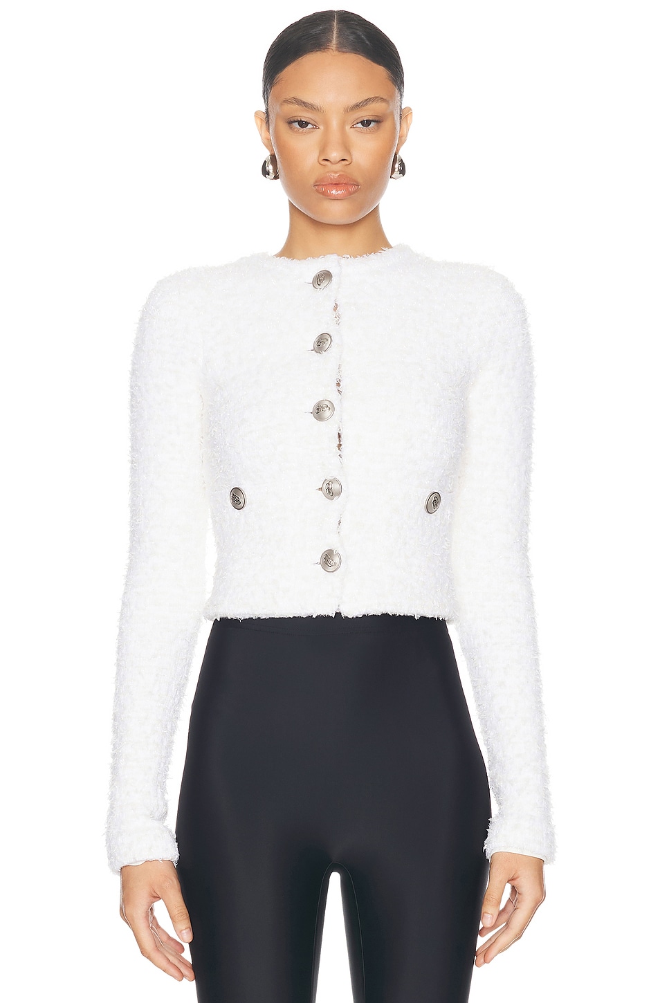 Shop Balenciaga Cropped Cardigan In White