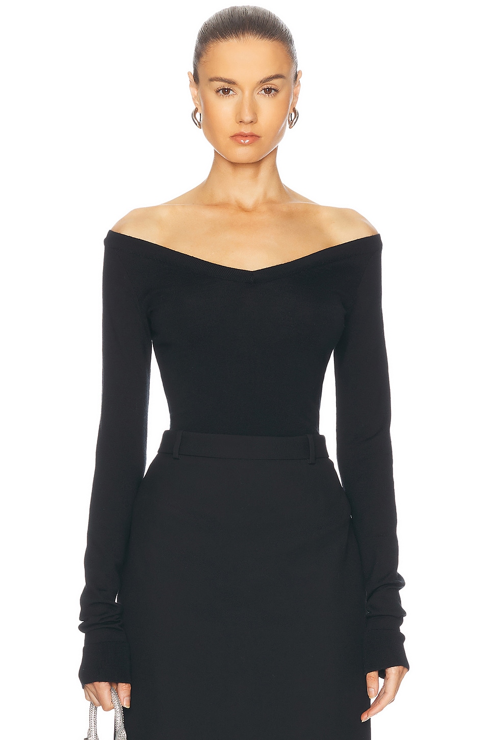 Image 1 of Balenciaga Off Shoulder Sweater in Black