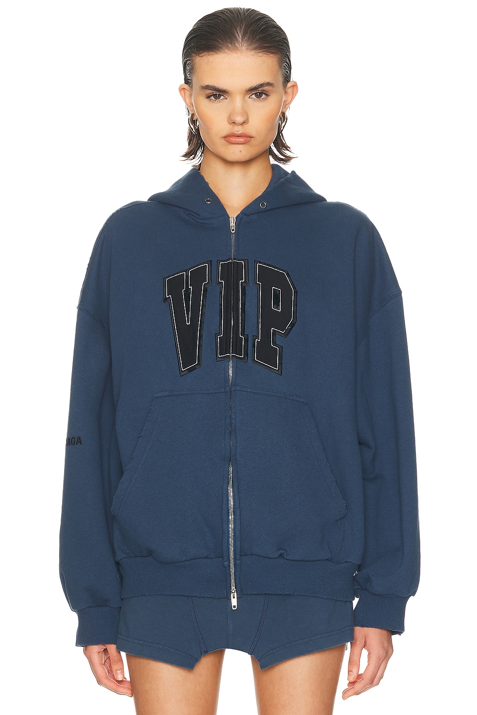 Image 1 of Balenciaga Shifted Zip Up Hoodie in Dark Blue
