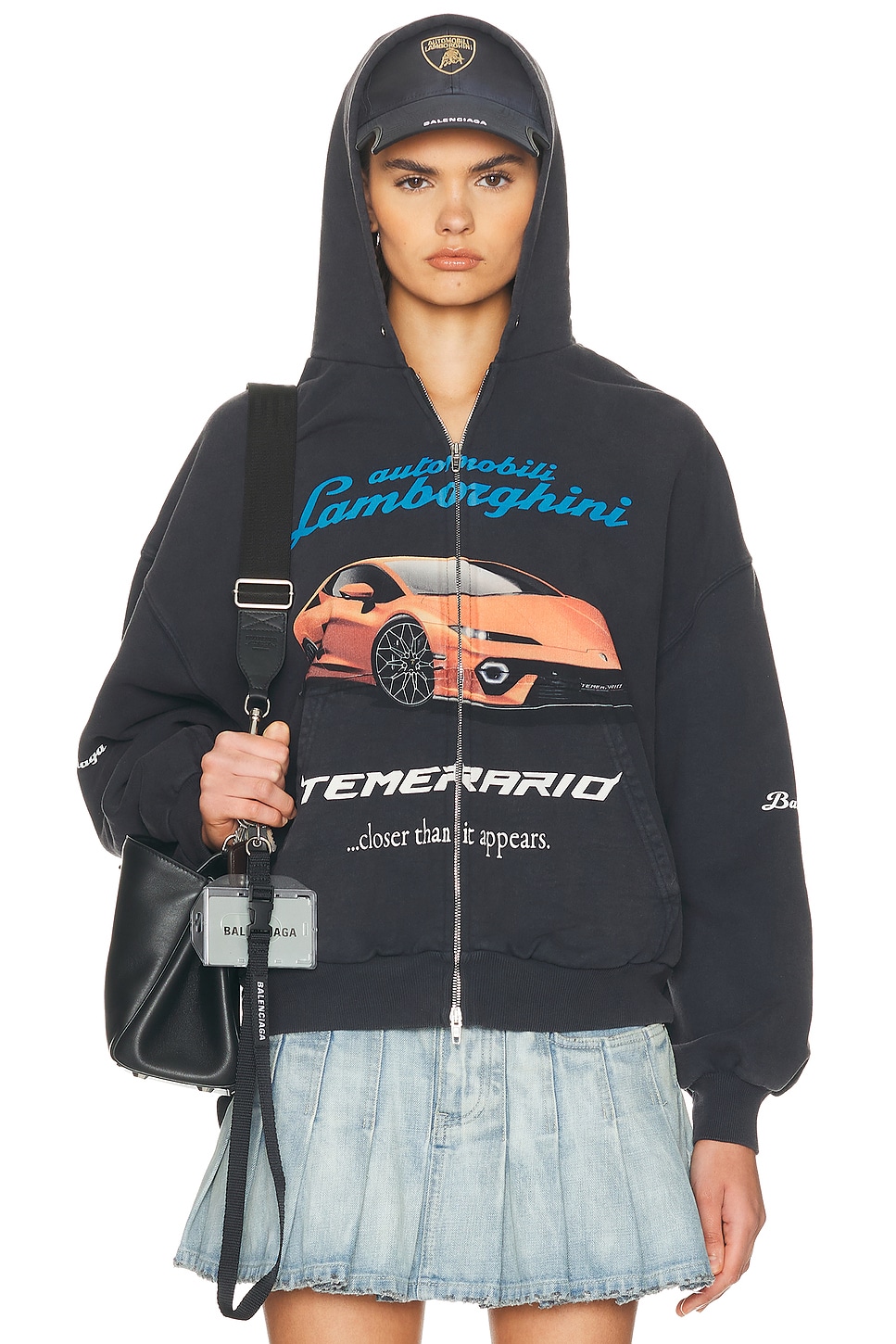 Image 1 of Balenciaga Lamborghini Small Fit Zip Up Hoodie in Faded Washed Black