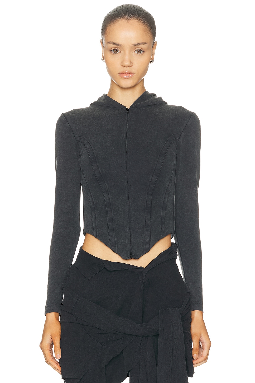 Image 1 of Balenciaga Corseted Zip Up Hoodie in Washed Black