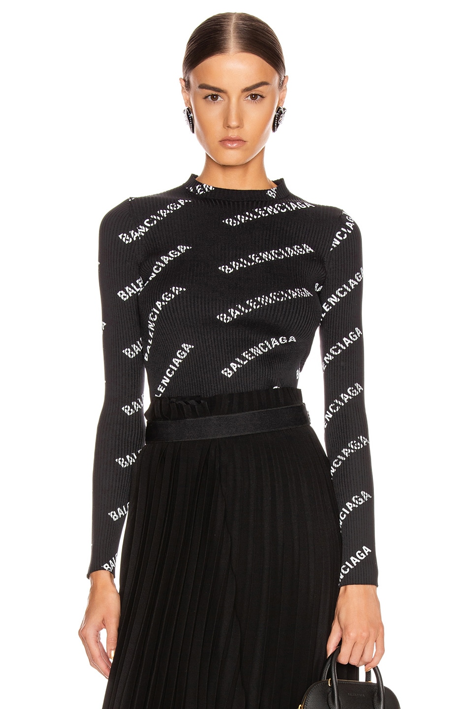 Image 1 of Balenciaga Long Sleeve Rib Knit Top in Black & White
