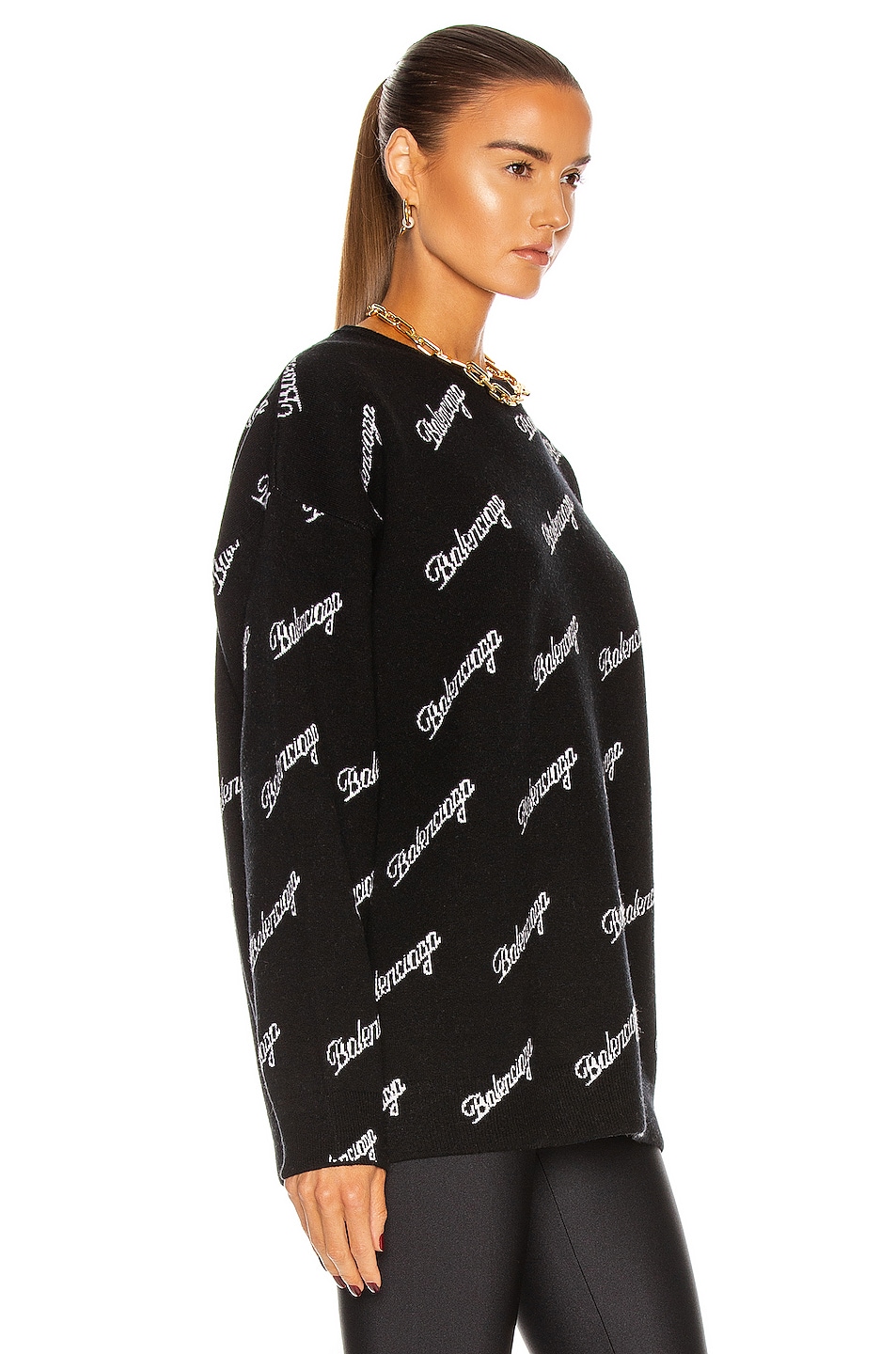 Balenciaga Long Sleeve
 Balenciaga Long Sleeve Logo Crewneck Sweater in Black & White