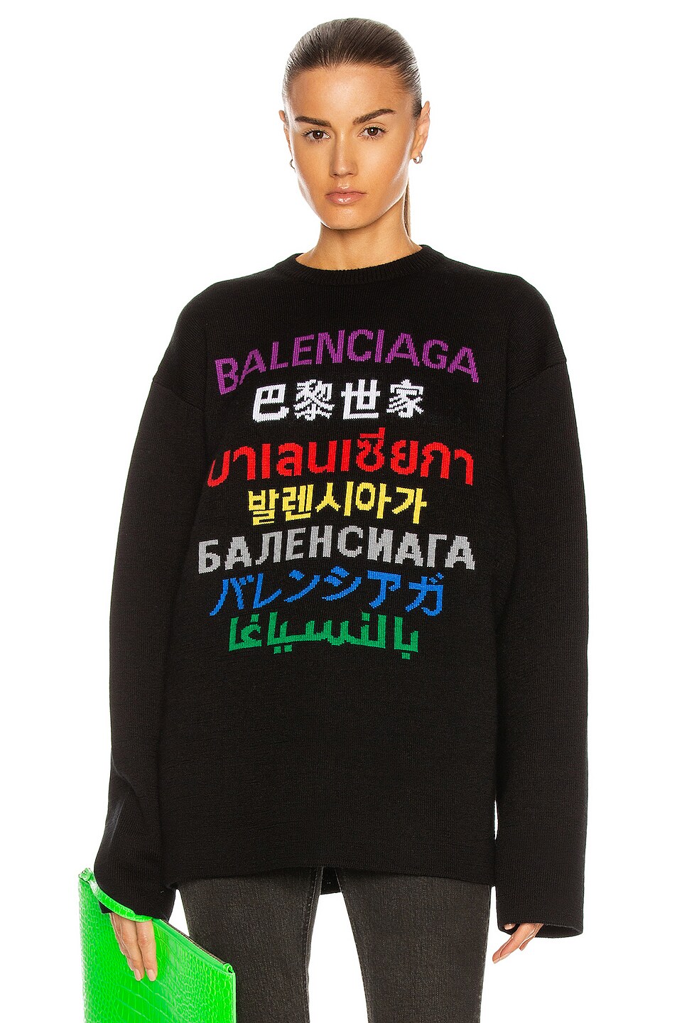 Image 1 of Balenciaga Long Sleeve Crewneck Sweater in Black & Multicolor