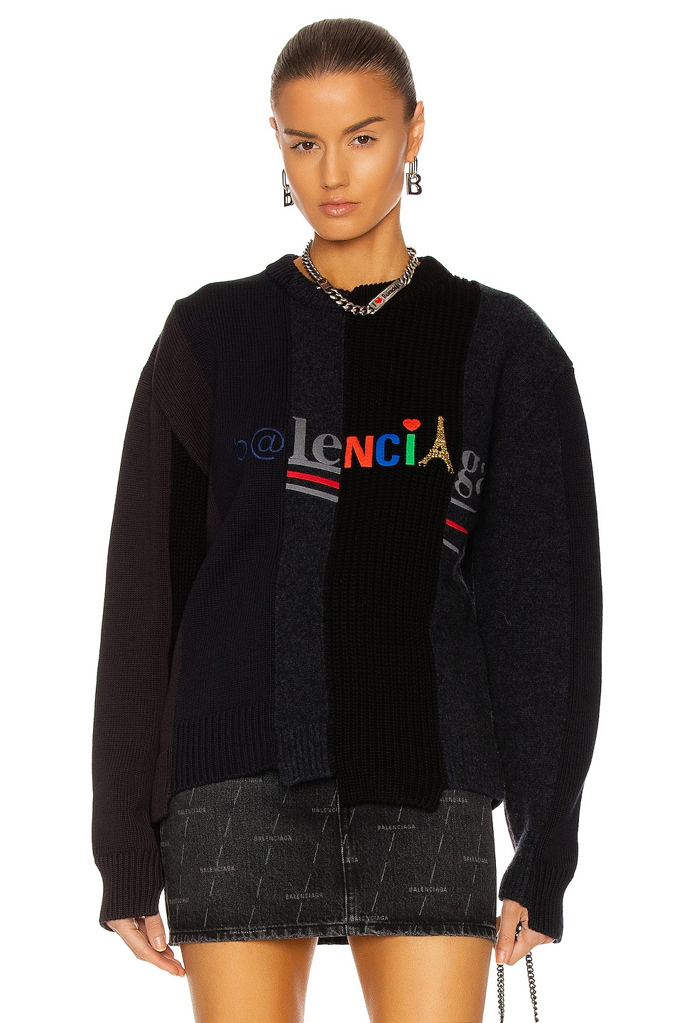 Image 1 of Balenciaga Long Sleeve Crew Neck Sweater in Black & Grey & Blue