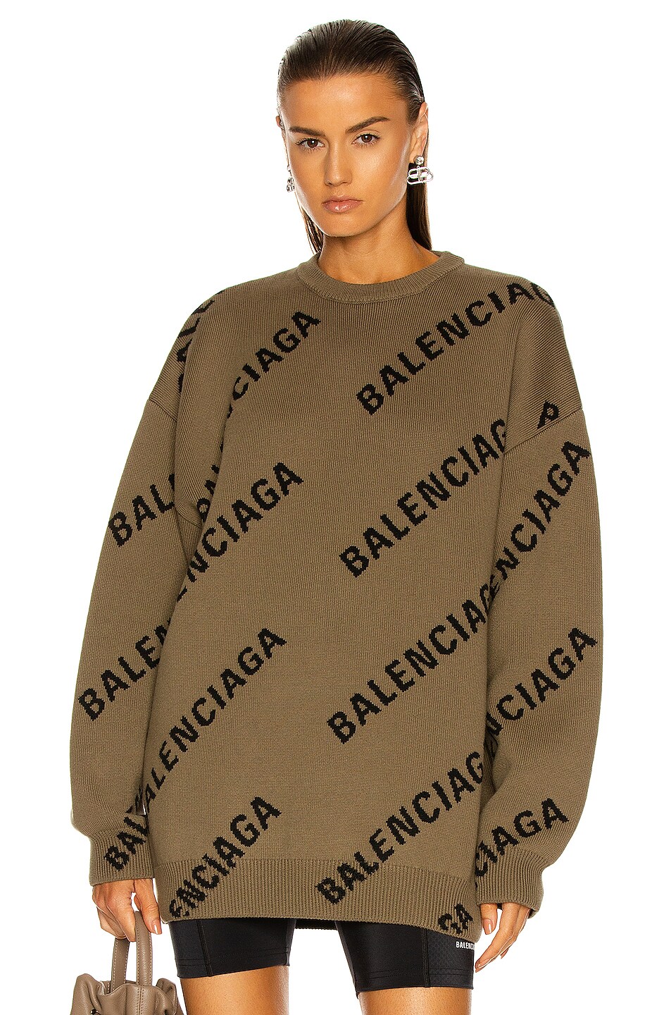 Image 1 of Balenciaga Long Sleeve Crewneck Sweater in Light Brown & Black
