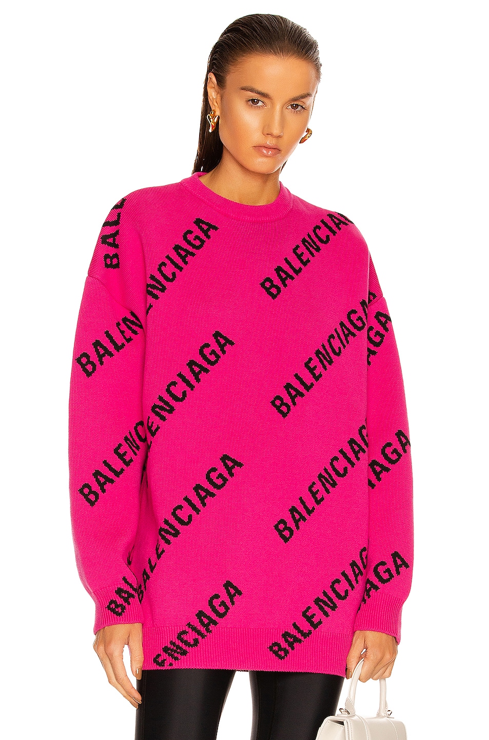 Image 1 of Balenciaga Long Sleeve Crewneck Sweater in Pink & Black
