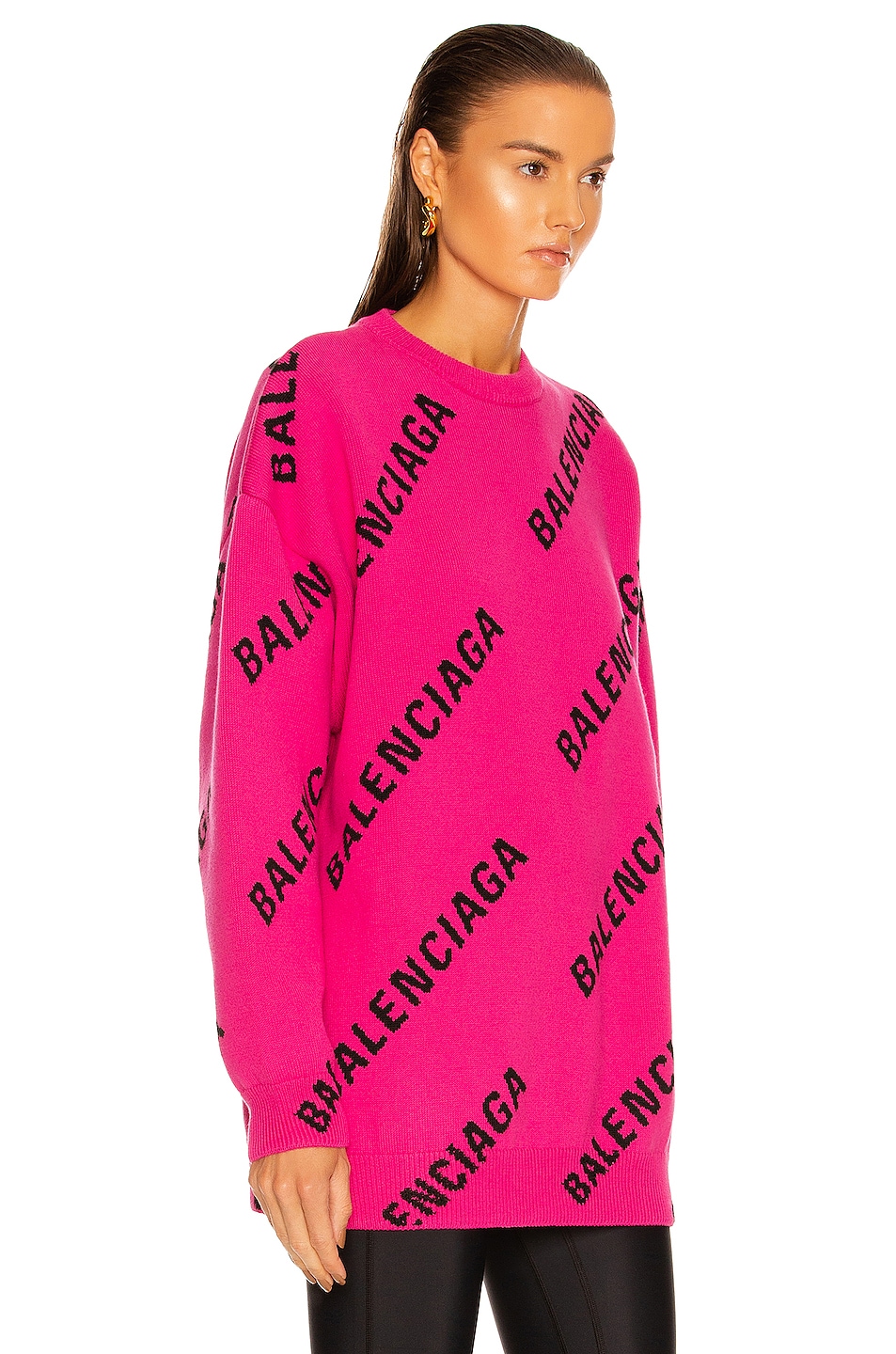 Balenciaga Long Sleeve Crewneck Sweater in Pink & Black | FWRD