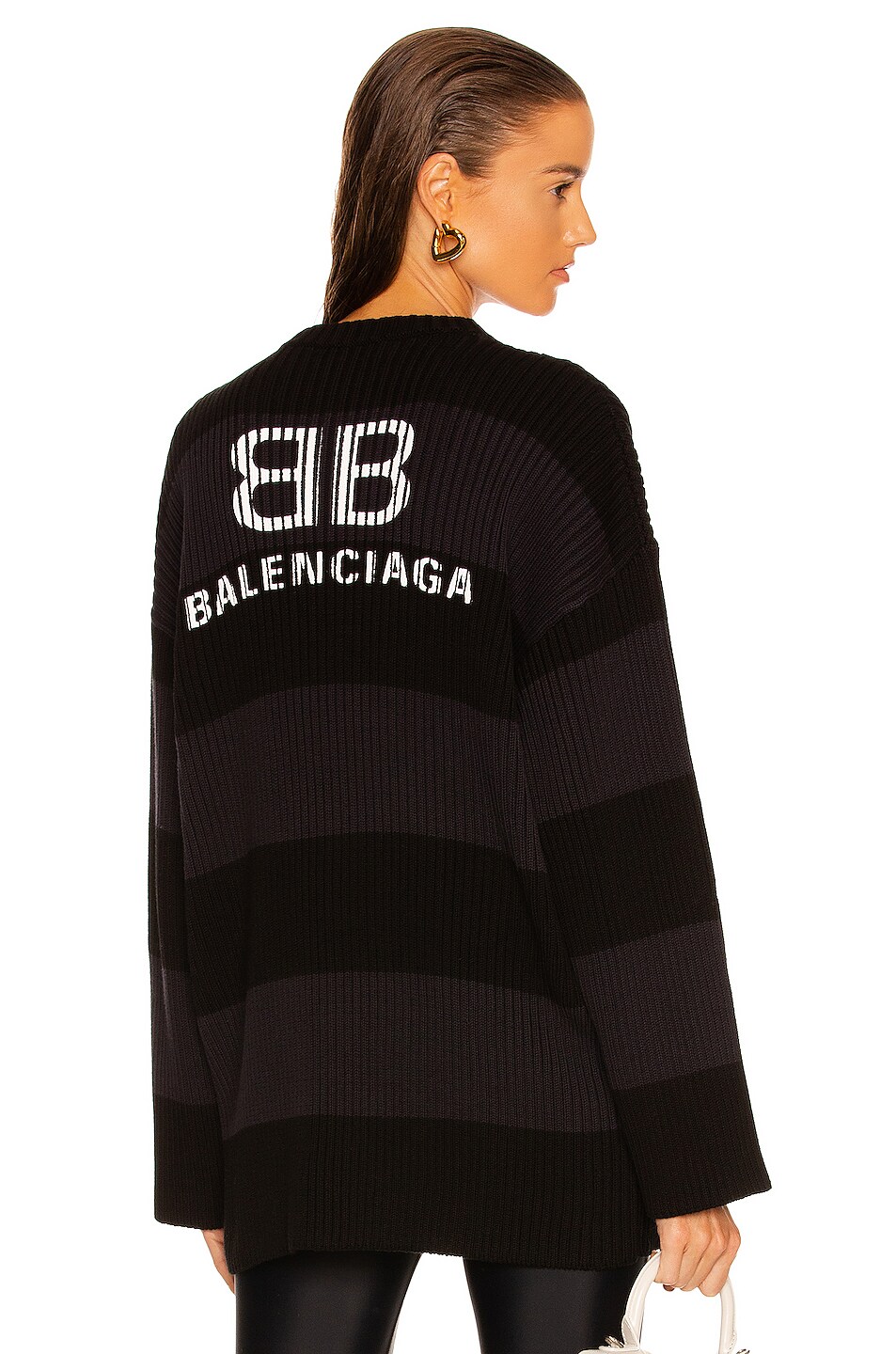Image 1 of Balenciaga Stripe Crewneck Sweater in Ink & Black