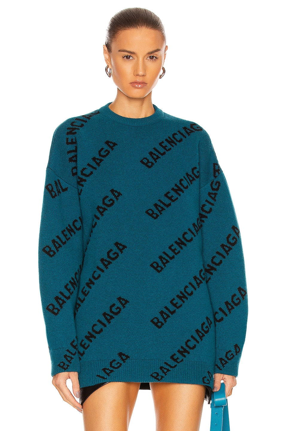 Image 1 of Balenciaga Long Sleeve Crewneck Sweater in Petrol Blue & Black